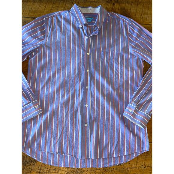 Mens J.McLaughlin Washed Out Blue‎ Vertical Striped Button Down Shirt Size Large - Picture 1 of 7